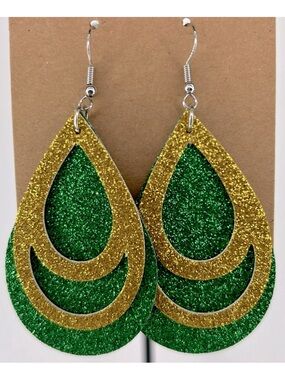 Faux Leather Dangle Earrings Green Bay Packer Colors
